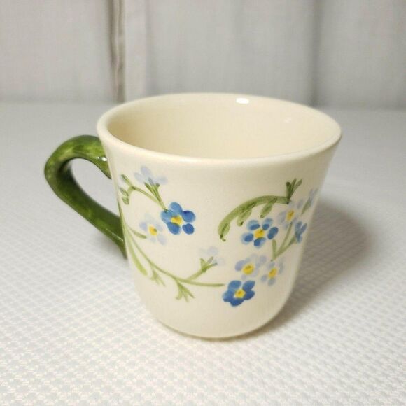 Vtg Franciscan Ware Forget Me Not Floral Coffee Cup Mug White Blue Green Qty 2 - Picture 2 of 6
